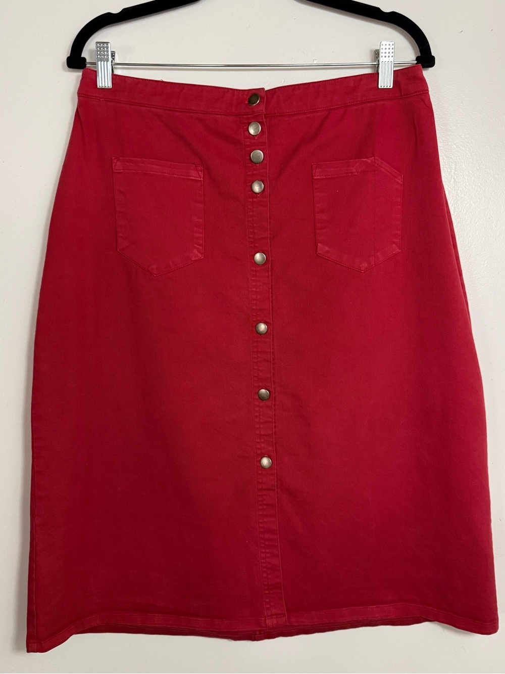 Loup Button-Front Red Midi Skirt